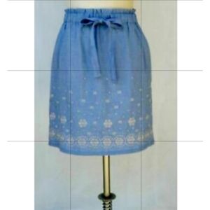 LOFT Blue Chambray Embroidered Waist Tie Skirt